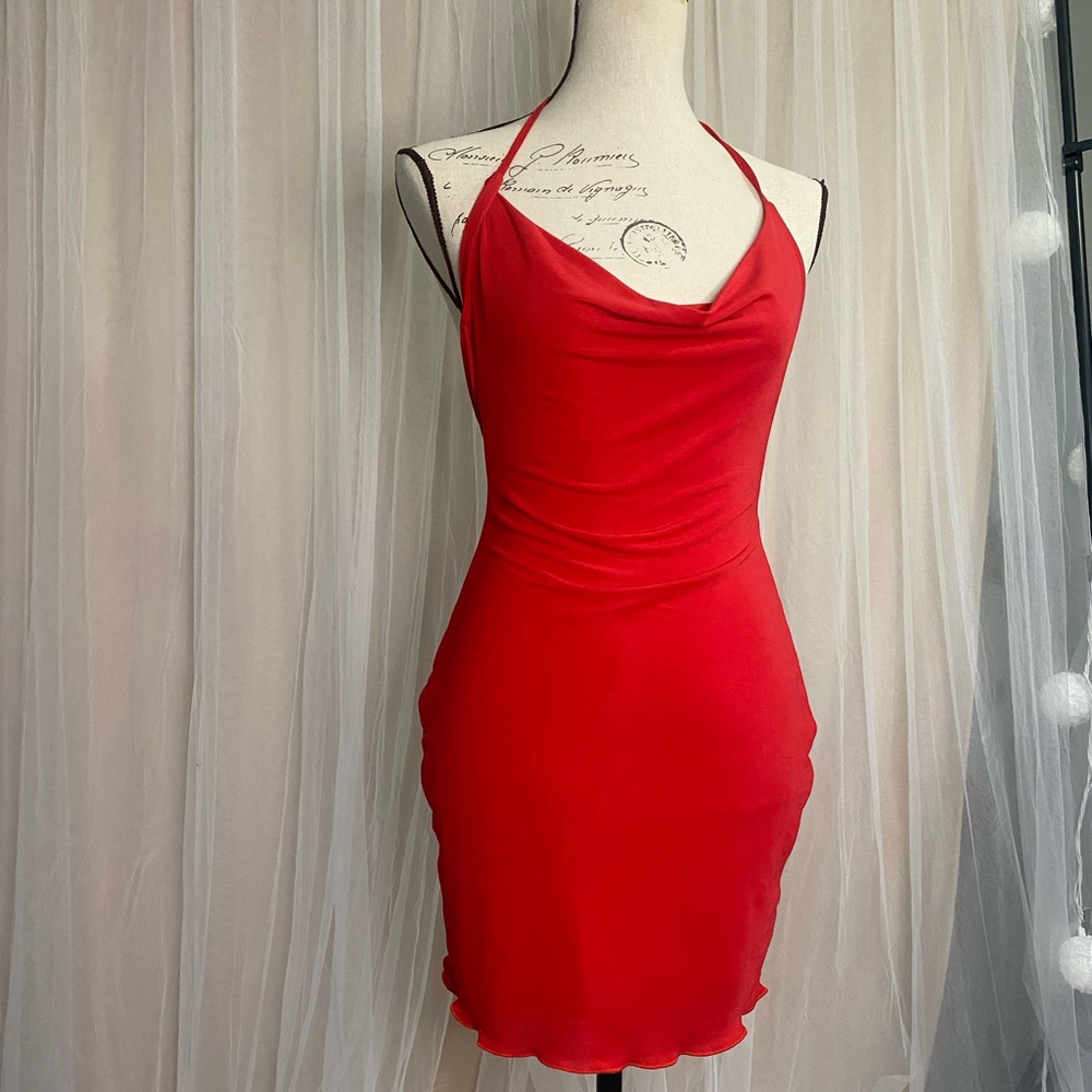 Red Cowl Neck Bodycon Dress
